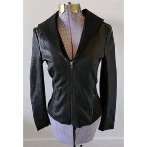 Dolce Vita Women's Black Leather Hoodie Jacket XS Full Zip Grunge Steampunk Y2k